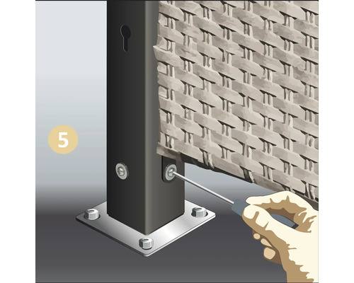 Illustration d''un pavillon de jardin où une personne serre une vis avec un tournevis