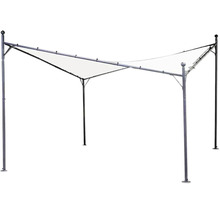 Pavillon avec toit en tissu clair et cadre métallique