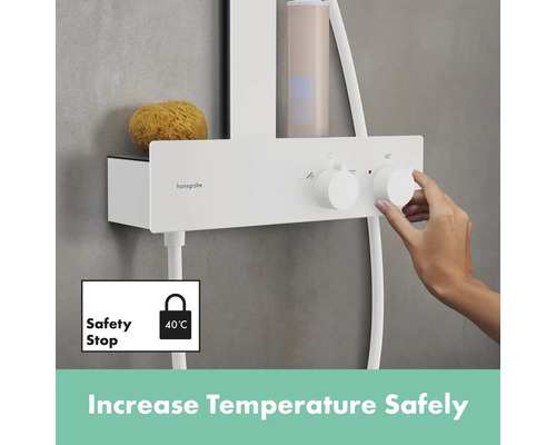 Aufnahme eines Duschsystems mit Temperaturregelung und Sicherheitsstoppfunktion von Hansgrohe