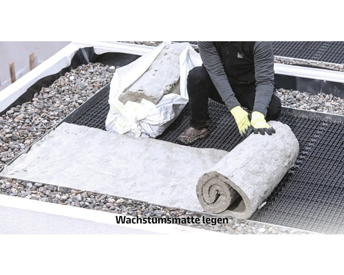 Verlegen einer Wachstumsmatte auf einem Dachgarten