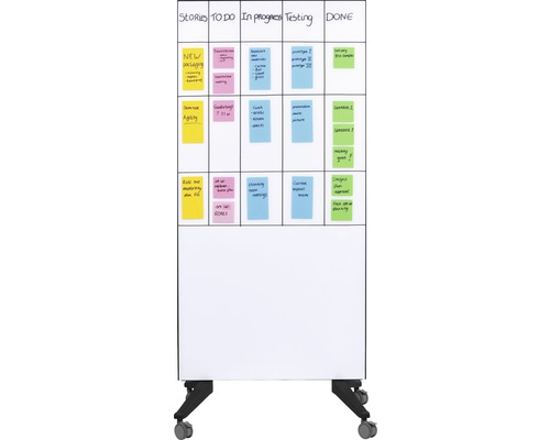 Tableau blanc mobile avec tâches réparties en différentes catégories