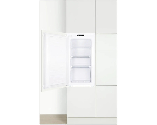 Congélateur intégré avec porte ouverte et trois tiroirs