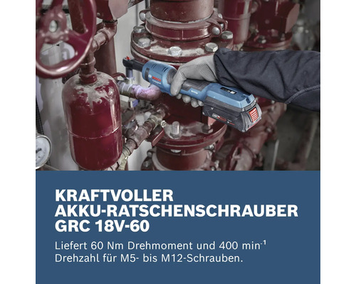 Clé à cliquet sans fil GRC 18V-60 utilisée sur une canalisation