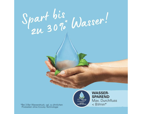 Publicité pour un produit de robinetterie avec le slogan permet d''économiser jusqu''à 30 % d''eau
