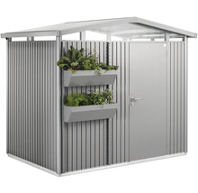 Metall Gerätehaus mit Tür und zwei Pflanzkästen
