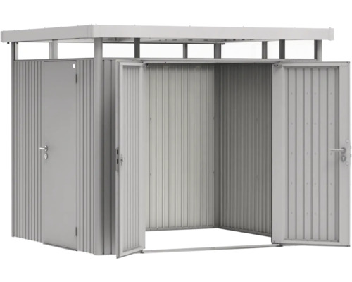 Abri de jardin métallique avec deux portes et un toit