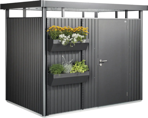 Abri de jardin en métal avec jardinières et porte