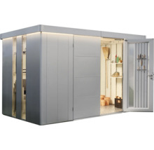 Armoire de jardin avec étagères et outils de jardinage