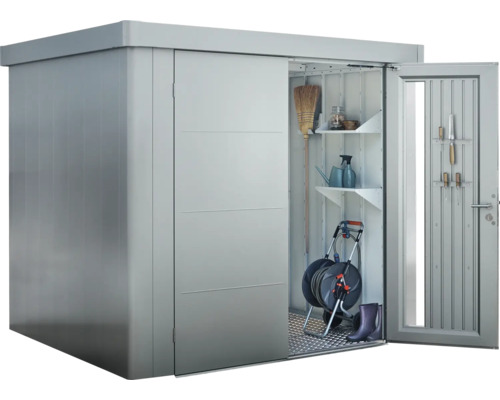 Armoire de jardin avec porte coulissante et étagères pour ranger les outils de jardin