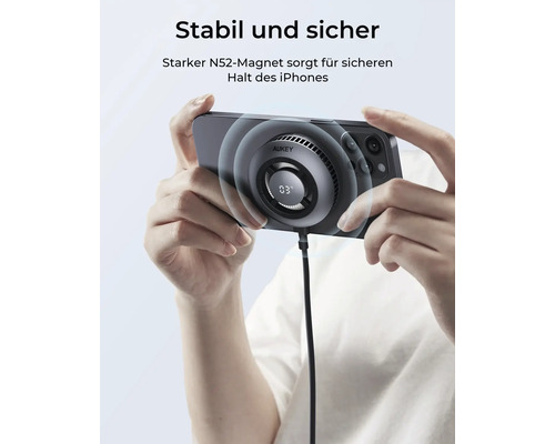 Logo Aukey. Refroidisseur avec aimant pour téléphone portable.