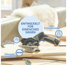 Scie circulaire compacte sans fil avec guidage laser et guide pour coupes en biseau