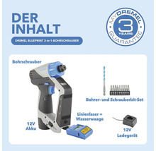 Ensemble perceuse-visseuse sans fil 3-en-1 Dremel Blueprint avec jeu de forets et d''embouts de tournevis, batterie, chargeur, laser linéaire et niveau à bulle