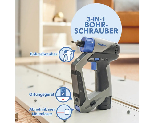 Visseuse-perceuse sans fil Dremel avec fonction de visseuse-perceuse, localisateur et laser linéaire amovible