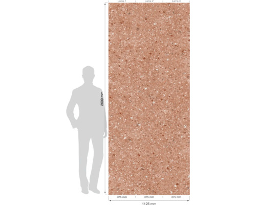 Grosse Fliese mit Terrazzomuster und Massangaben