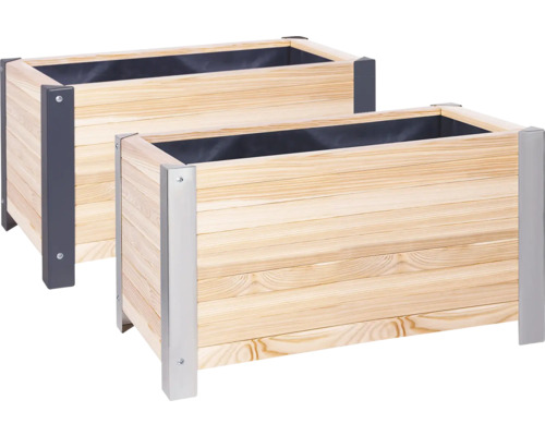 Deux bacs à plantes en bois avec coins métalliques