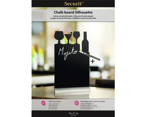Tableau noir silhouette avec base en aluminium et marqueur à craie