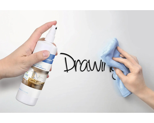 Nettoyage d''un tableau blanc avec un nettoyant et un chiffon