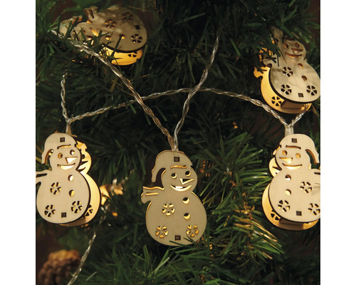Guirlande lumineuse avec motifs de bonhomme de neige en bois pour la décoration