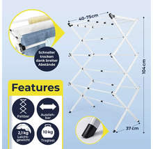 Séchoir à linge avec bras extensibles et une capacité de charge de 10 kilogrammes