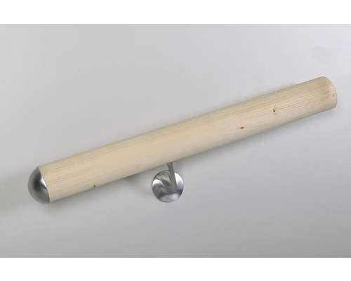 Main courante en bois avec support et embouts en acier inoxydable