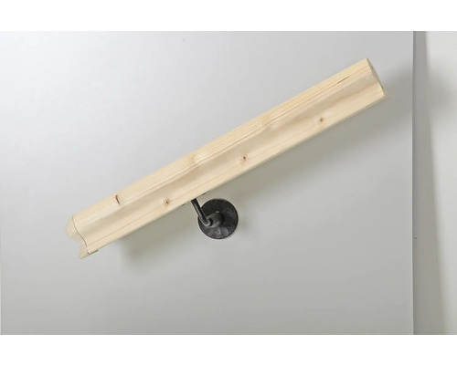 Main courante en bois fixée au mur avec support