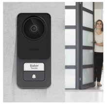 Sonnette Philips avec caméra et porte-nom sur un mur