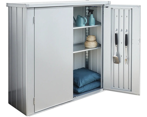 Gartenschrank mit offenem Fach, Regalen und Gartengeräten