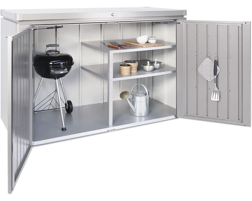 Gartenschrank mit Grill, Regalen und Gartenzubehör