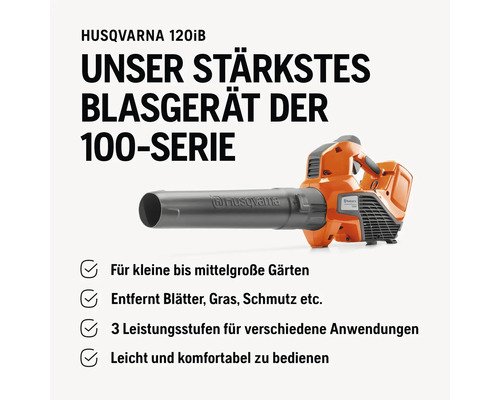 Souffleur de feuilles à batterie Husqvarna 120iB pour les jardins de petite à moyenne taille