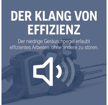 Image d''une tronçonneuse Husqvarna qui promet un faible niveau sonore pour un travail efficace sans déranger les autres.