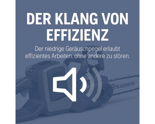 Image d''une tronçonneuse Husqvarna qui promet un faible niveau sonore pour un travail efficace sans déranger les autres.