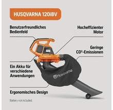 Husqvarna 120iBV Akku Laubsauger mit Bedienelementen, Motor, geringen CO2-Emissionen und ergonomischem Design