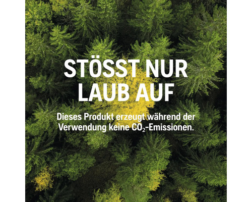 Dieses Produkt verursacht während des Betriebs keine Kohlendioxid Emissionen. Oben Ansicht von Baumkronen