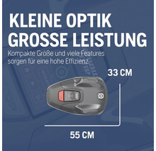 Robot tondeuse Husqvarna avec des dimensions de 33 cm et 55 cm
