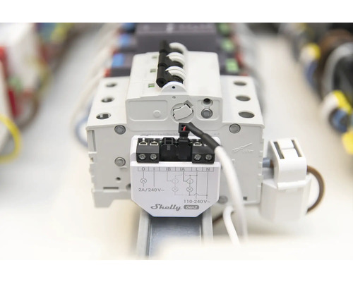 Gros plan d''un relais bistable Shelly Gen3 pour la domotique