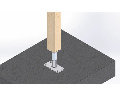 Pfostenträger für Holzpfosten auf Betonoberfläche