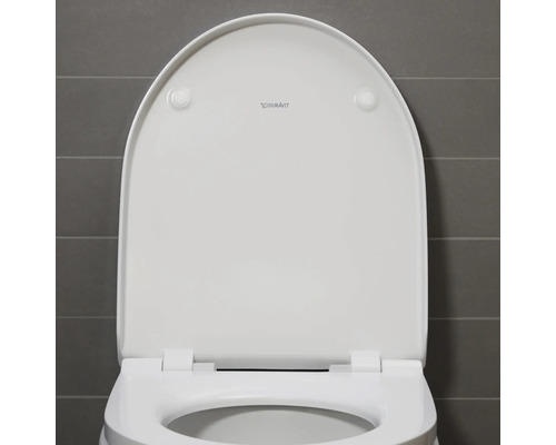 Abattant de WC ouvert en céramique sanitaire avec logo Duravit