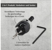 2-in-1 Vorbohrer und Senker mit Tiefenstopp und Inbusschlüssel