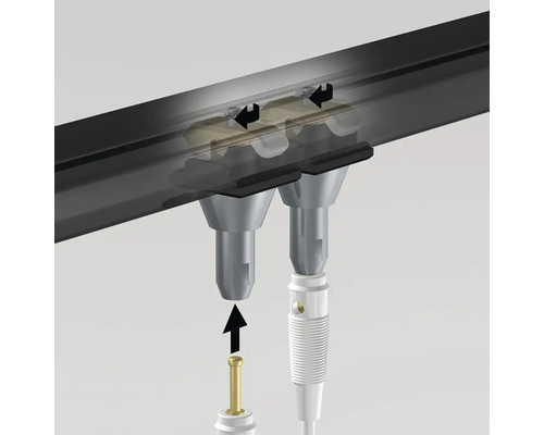 Darstellung eines Montagevorgangs einer Stromschiene mit Zubehör