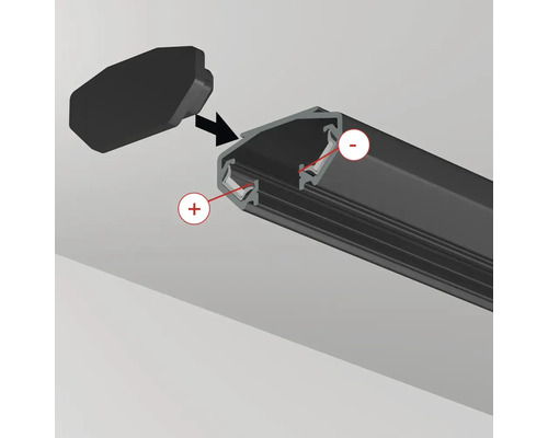 Darstellung eines Schienenprofils und eines Verbindungsstücks zur Montage.