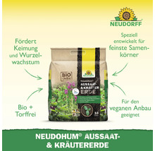 Neudorff NeudoHum Aussaat- und Kräutererde zur Förderung von Keimung und Wurzelwachstum, torffrei und für den veganen Anbau geeignet.