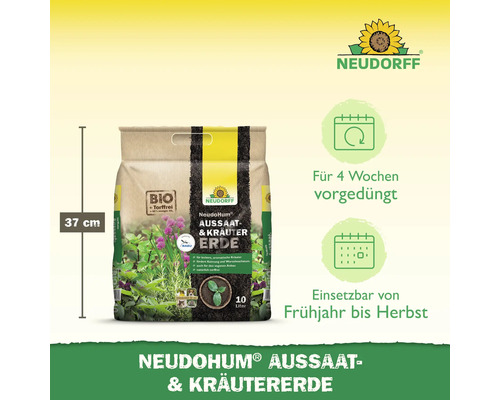 Neudorff NeudoHum Aussaat- und Kräutererde, 10 Liter Sack, Maße 37 cm