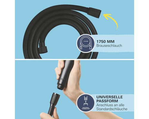 Flexible de douche, 1750 millimètres, forme universelle pour flexibles standards