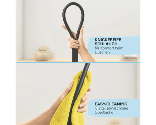 Flexible de douche anti-torsion avec surface facile à nettoyer