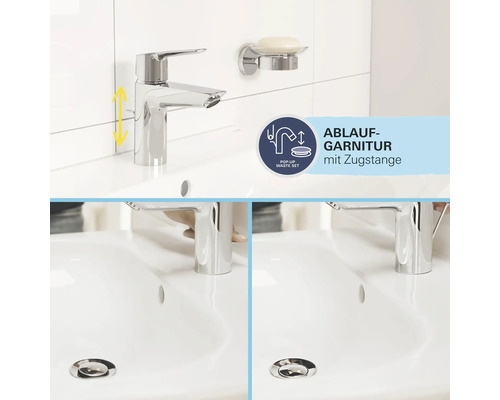 Badezimmer Waschbeckenarmatur mit Ablaufgarnitur und Zugstange