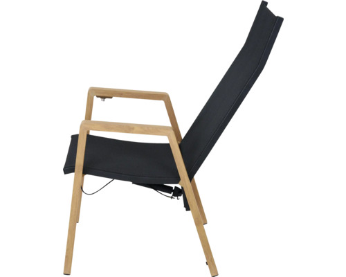 Fauteuil de jardin en bois avec revêtement textile noir