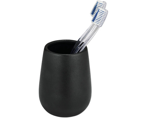 Gobelet noir pour brosses à dents avec deux brosses à dents