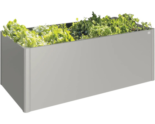 Jardinière rectangulaire en métal plantée de salades