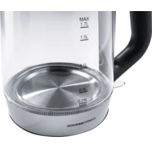 Detailansicht eines transparenten Gourmetmaxx Wasserkochers mit Füllstandsanzeige
