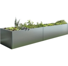 Long bac à plantes en métal avec diverses plantes
